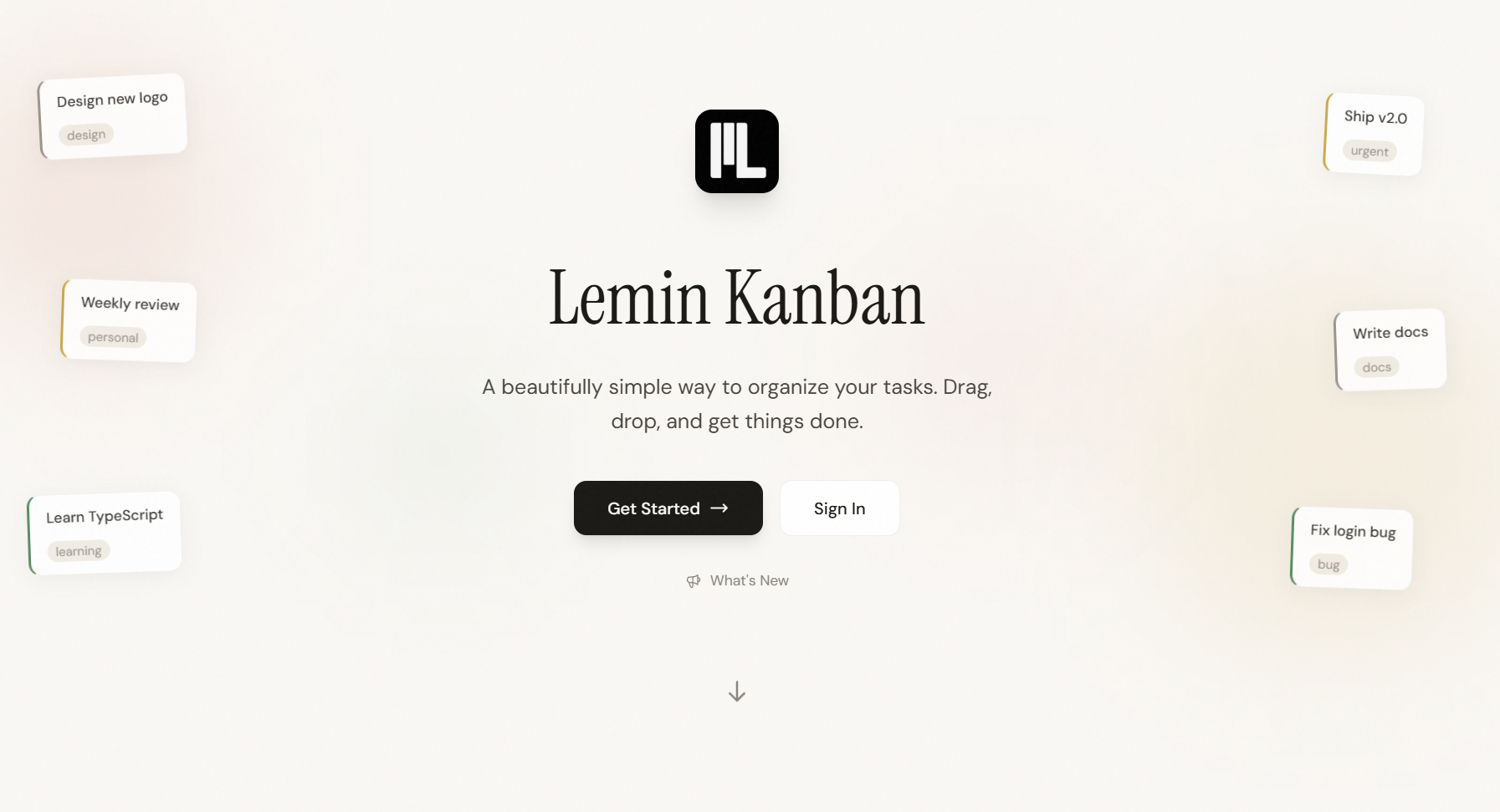 Lemin Kanban board with three columns of tasks
